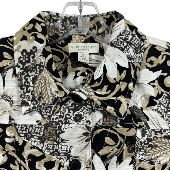 Appleseed’s Petites Beige Floral Button Front Jacket Style A21764, 4P - Picture 3 of 9